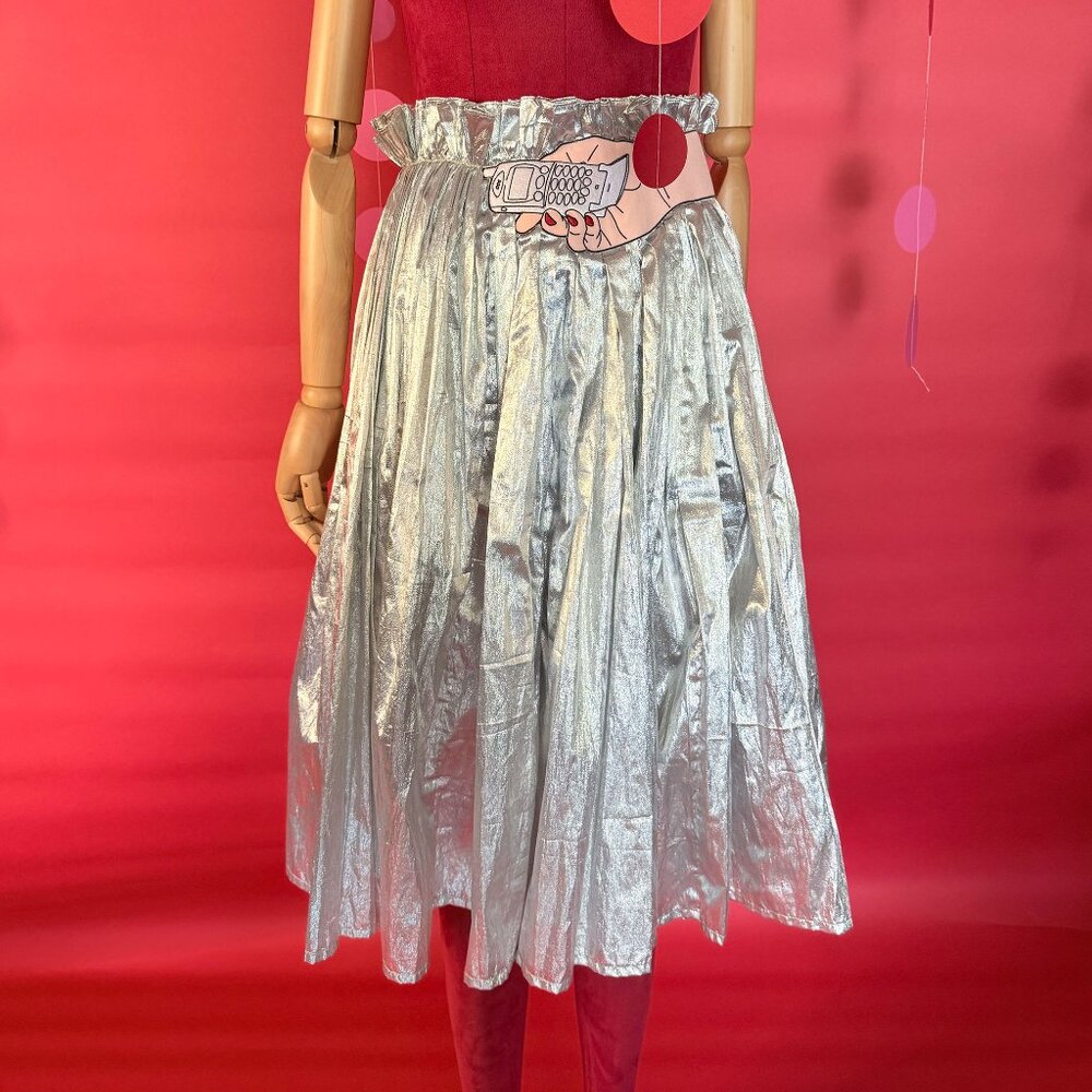 Unique Silver Metallic Skirt – Pop Art Waistband by House of Cards - Y2K-style